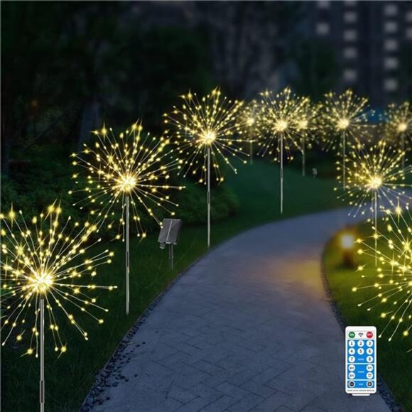 6 Pack Solar Firework Lights Waterproof,120 LED Solar Garden Fireworks Lights - Picture 1 of 7